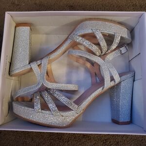 TOP Moda Glittering Silver Block Heels